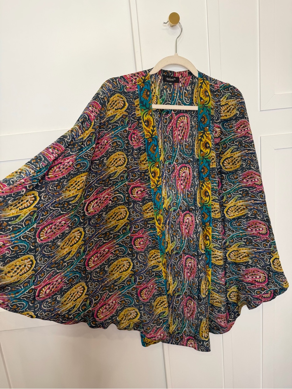 Tolani washable silk Multicolor Paisley Open Kimono - Picture 2 of 5